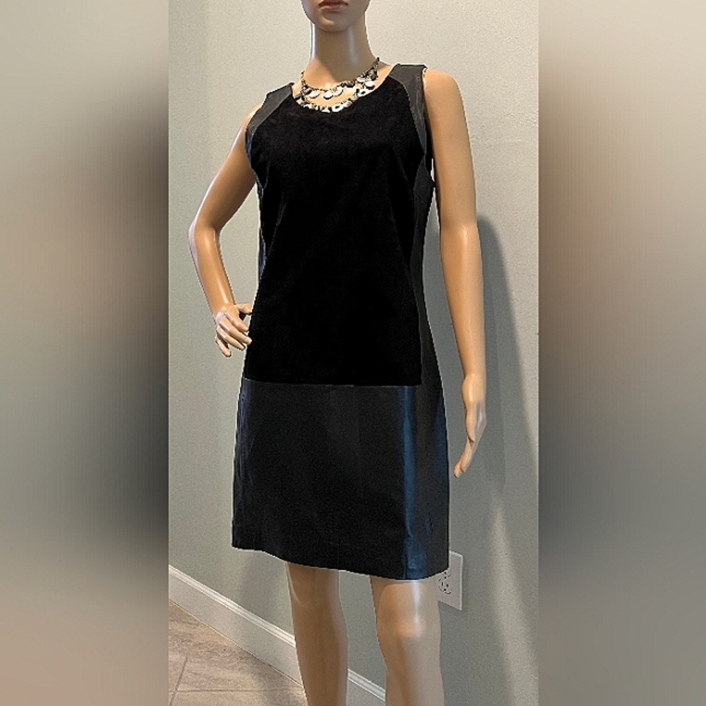Second Female/Anthropology Black‎ Leather Suede A-Line Dress in Size Smal…